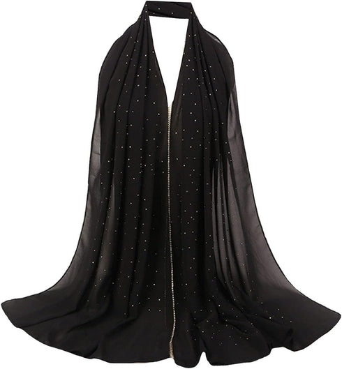 Women Rhinestone Hijab Muslim Head Wrap Long Scarf (Diamond-Black)...