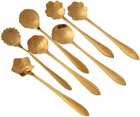 8PCS Cutlery Set Vintage Small Soup Spoon Bar tools Stainless Steel Mixing Spoon Gold Teaspoon...