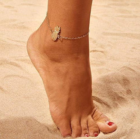REETAN Boho Beach Anklets Gold Pineapple Fashion Ankle Bracelet Adjustable Foot Jewelry for Women...