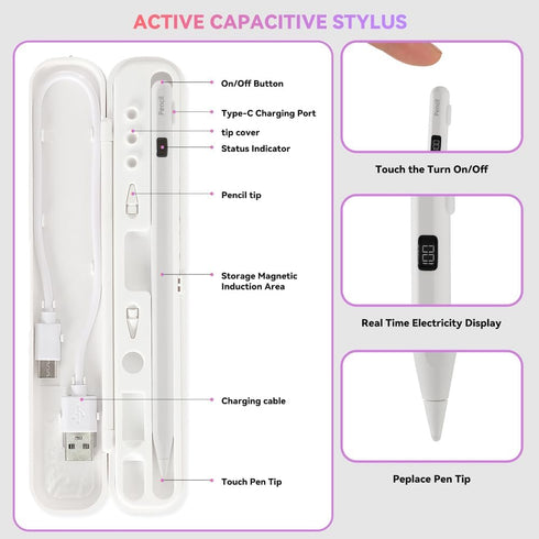 iPad Pencil Magnetic Stylus Pen, Smart LED Display Power, Apple Pen Compatible (2018-2023) iPad 10/9/8/7/6, iPad Air, iPad Mini 6/5, iPad Pro 11 1...