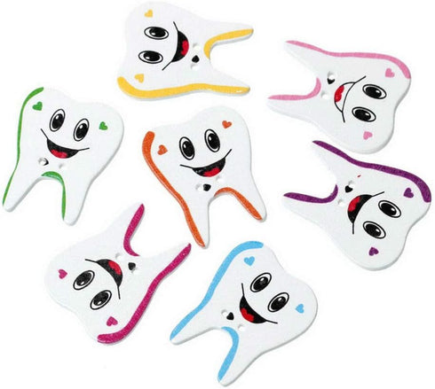AKOAK 100 Pack Mixed Creative Cartoon Teeth Shaped Wooden Buttons Children DIY Decoration Buttons Sewing Scrapbook Decorations...
