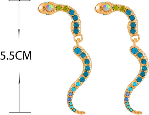 Gothic Snake Ear Jacket Earrings Blue Snake Drop Earrings Colorful Crystal Dangle Earrings Gold Crystal Snake Earrings Wave Serpent Earrings Anima...