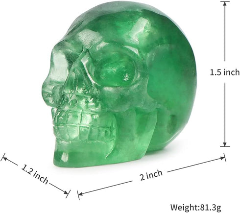 Artistone 2.0" Green Fluorite Crystal Skull Head Decor Statue,Hand Carved Natural Polished Gemstone Human Skull Figurine Pocket Reiki Healing Ston...