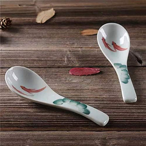 Ceramic Soup Spoons set, Chinese Style Glaze Porcelain Rice Spoons, Asian Tableware spoons Set of 4 (Dark green)...