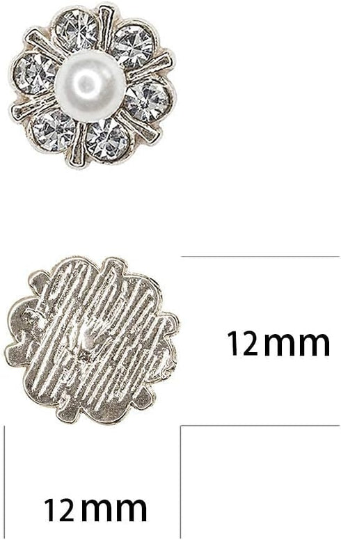 50 pcs Rhinestone Pearl Buttons Accessory Decoration Set for DIY Scrapbooking Embellishments Wedding Bouquet Flower Centre Home Decor 12mm (Silver...