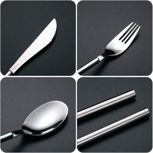 Portable Travel Utensils with Case 3 Pieces Reusable Silverware Set To Go Office Flatware Set Stainless Steel Fork, Spoon, Knife Portable Cutlery ...
