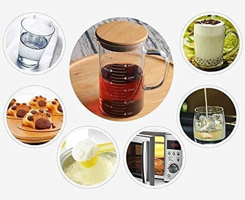 1L Glass Measuring Cups Jugs with Lid Large Measuring Pitcher Beaker Measured Mug Measure Liquid Milk Glass Cup Clear Scale with Spout& Insulated ...