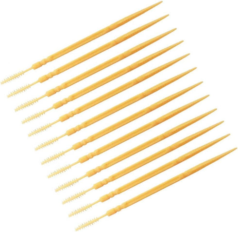 200pcs Double-head Toothpicks Soft Plastic Oral Care Interdental Floss Cleaners toothpicks,braces brush (Light Yellow)...
