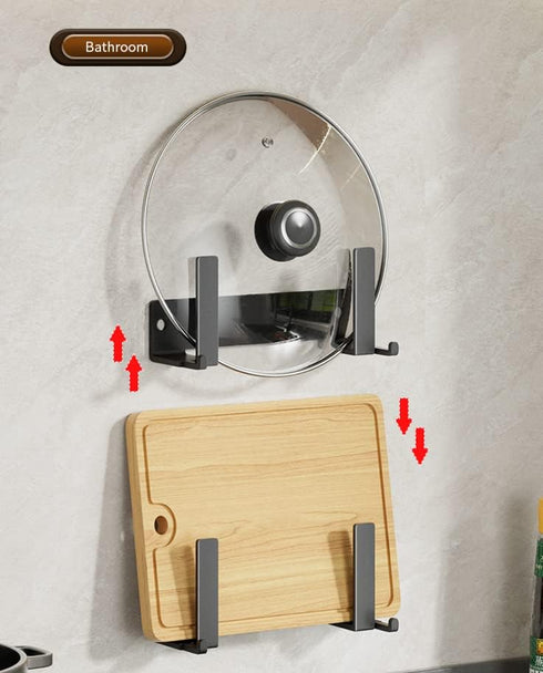 Wall-mounted Pot Lid Rack,Cutting Board Shelf,Self-adhesive Carbon Steel Pot Cover Storage Rack,2 Sets...