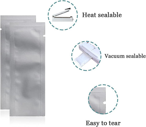 PABCK 100 Pcs 1.57x5.51 inch (Inside Size 1.18x5.12 inch) Coffee Food Storage Heat Sealable 3.34mil Mylar Pure Foil Bag Vacuum Pouch for Sampling ...