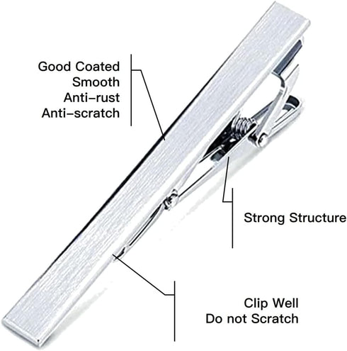 MOZETO Tie Clip 4-pcs Silver Tie Bar Set for Regular Ties Business Style Tie Clips for Men...
