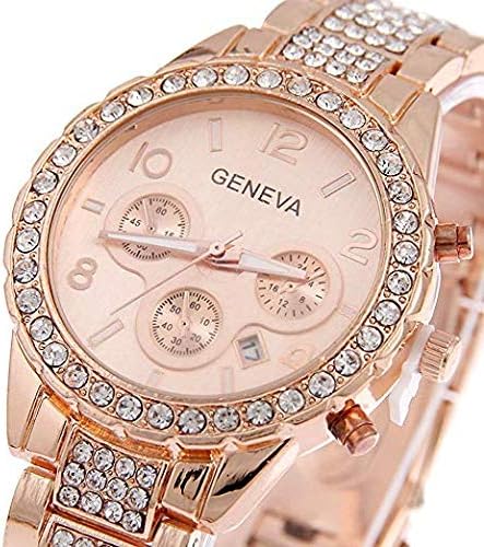 MASTOP Luxury Unisex Watch Crystal Quartz Calendar Gold Silver Stainless Steel Wrist Watch...