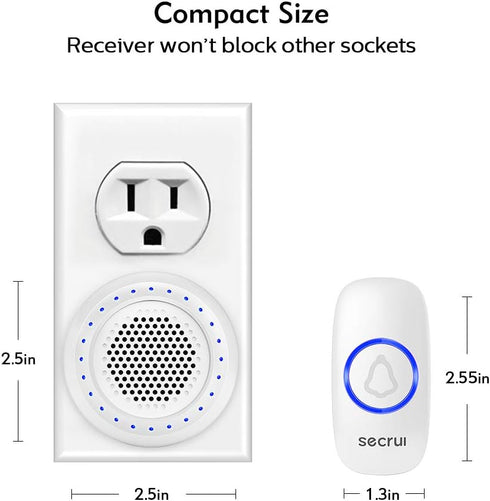 SECRUI Wireless Doorbell, Door Bell Ringer Wireless 1000 Feet with 5 Volume Levels, Waterproof and dustproof, 32Chimes & LED Flash, for Home Class...