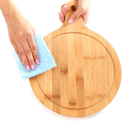 Bamboo Cutting Board,Meat Chopping Boards,Pizza Peel Paddle with Handle for Homemade Baking Pizza Bread Cake Fruit Vegetables (Round-Board)...