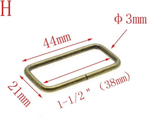 10pcs Metal Wire Formed Rectangle Ring Belt Loop Bra Buckle Package Accessories (Antique Brass, 1-1/2''(38mm))...