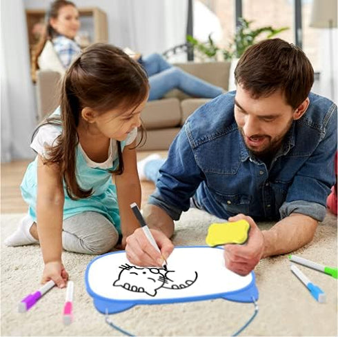 Small Dry Erase White Board 11.5x8" with 5pcs Dry Erase Markers, Double Sided Dry Erase Lapboard with Lines, Mini Hanging Whiteboard for Kids (Blu...