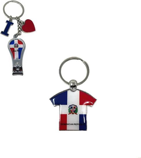 8 Pack Dominican Republic Country Metal Keychain, 5 Bottle Opener, T-shirt, Flag, Beer Can, Heart-Key Design, Souvenir Keychains, Gift, Bulk...