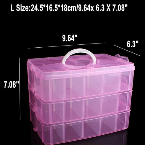 ZLY 3-Tier Demountable Plastic Jewelry Box Organizer Storage Container with Adjustable Dividers 30?Large? Grids...