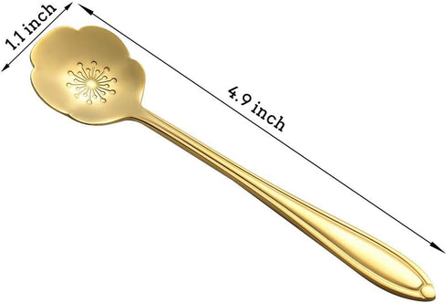 AnSaw 8 Piece Flower Scoop Set, Stainless Steel Reusable Tea Scoops Cake Spoon Set for Tea Parties (4.9 Inch, Gold)...