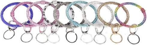 Rhinestone Wearable Keyring Bangle Sparkle Bracelet keychain Wristlet Key Chain for Women, Silver, 3 Inch...