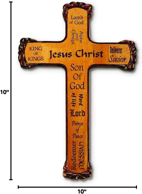 H. J. Sherman Mahogany Names of Jesus Two Tone 10" Wall Cross In Gift Box...