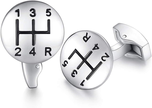 HONEY BEAR Car Gear Speed Stick Retro Cufflink for Men Shirt Wedding Gift Silver...
