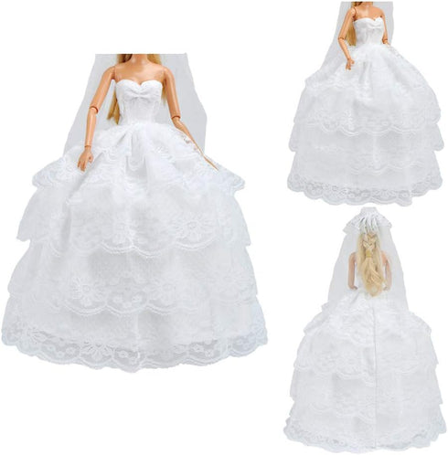 E-TING Wedding Set Beautiful Gown White Bride Dress Clothes with Veil and Groom Business Suit Outfit for Boy Girl Dolls?Doll Not Included?...