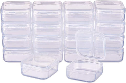 BENECREAT 18 Pack 1.45x1.45x0.7 Inches Square Clear Plastic Bead Storage Containers Box Drawer Organizers with Lid for Earplugs Pills Tiny Bead Je...