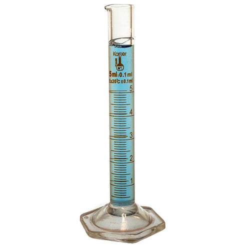 5ml Graduated Cylinder, Borosilicate 3.3 Glass, Single Metric Scale, Class B, Karter Scientific 233A2 (Single)...