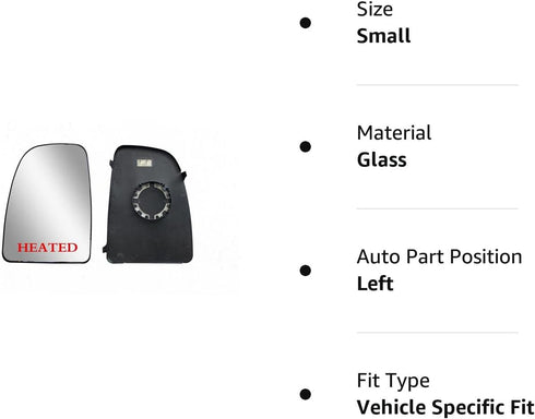 Driver Left SIde Replacement Side Mirror Upper Glasses With Heated fit Ram Promaster 1500, 2500, 3500, New Six, Work Van...