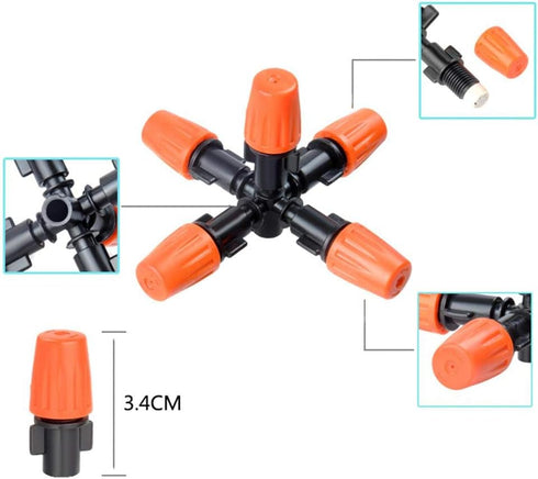 Garden Sprinklers Drip Sprinkler Head 5-Head Misting Spray Nozzle 360° Micro Irrigation System Fog Mist Cooling Nozzle Adjustable Closable Spray M...