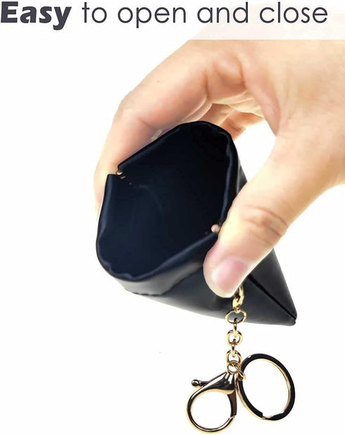 Leather Squeeze Coin Purse with Keychain Small Change Holder Slim Wallet Pouch Card Holder For Women & Men (Black)...