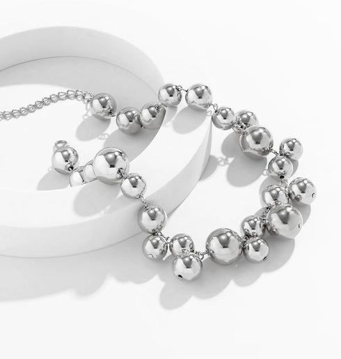 Exaggerated Punk Big Ball Necklaces for Women - Creative Irregular Gold/Silver Ball & Pearl Beads Choker, Party Bar Daily Wear Accessories Gifts...