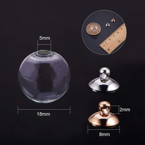PH PandaHall 30 Pcs 18mm Mini Empty Clear Glass Globe Bottle Wish Ball Bottles DIY Pendant Charms with 30 Pcs 8mm Cap Bails for Jewelry Making...
