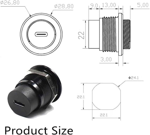 2PCS USB 3.1 Type C Panel Mount Coupler, Female to Female USB-C Feed Thru Converter Adapter Panel Mount DIY Jack with Dust Cover...