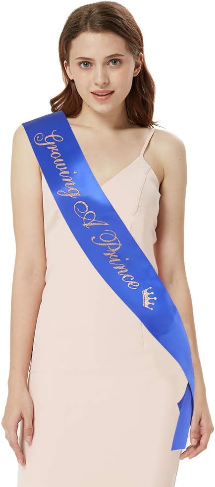 "Growing A Prince" Sash & Dad to Be Pin Kit - Little Prince Baby Shower It's A Boy Royal Prince Gift (Royal Blue)