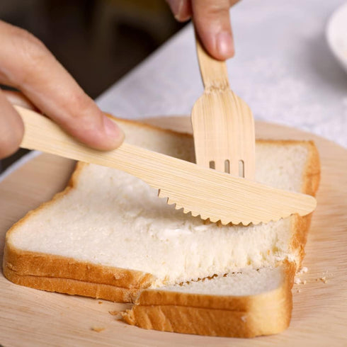 Banbu Bamboo Cutlery Disposable- 100PK Bamboo Knives Disposable 6.7" 100% Compostable Biodegradable Knife Renewable Natural Travel Knife for Campi...