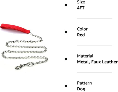 Heavy Duty Dog Leash,4FT/6FT Metal Dog Leash Dog Chain with Comfortable Handle for Medium & Large Size Dogs , Improved Dog Safety & Comfort ?Attac...