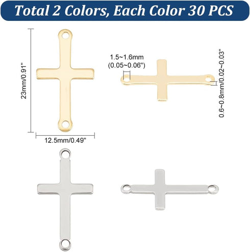 UNICRAFTALE about 60Pcs 2 Colors Stainless Steel Cross Connector Charms Links Easter Theme Crucifix Cross Charms Double Hole Sideways Cross Links ...