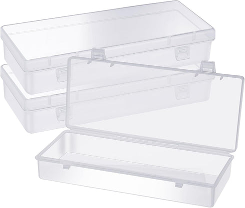 Rectangular Plastic Storage Containers, 3 Pcs Small Clear Storage Box with Hinged Lids Empty Bead Organizer Storage Cases for Small Items Jewelry ...
