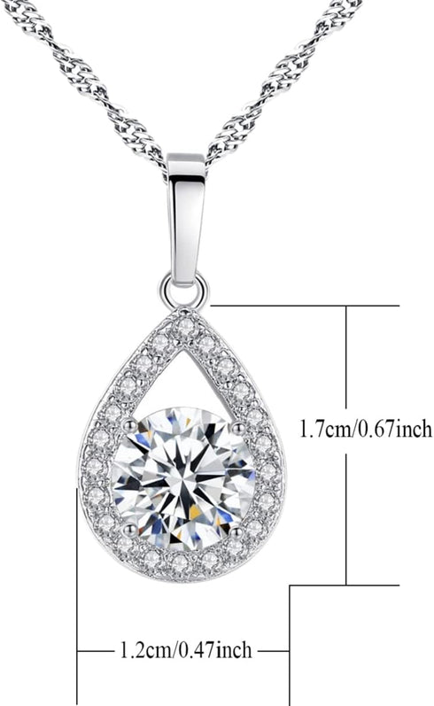 Harlorki 925 Silver Plated Cubic Zirconia Shiny Teardrop Rhinestone Pendent Necklace Dangle Earrings Jewelry Set for Women Lady...