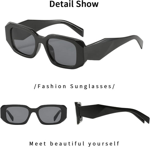 BOJOD Trendy Rectangle Sunglasses For Women Men Retro 90s Oval y2k Retangular Sunglasses Square Black Shades...