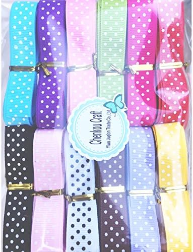 Chenkou Craft 24 Yards 5/8" Dot Grosgrain Ribbon Total 12 Colors Mix Lots Bulk (Multi-color, 5/8“)...