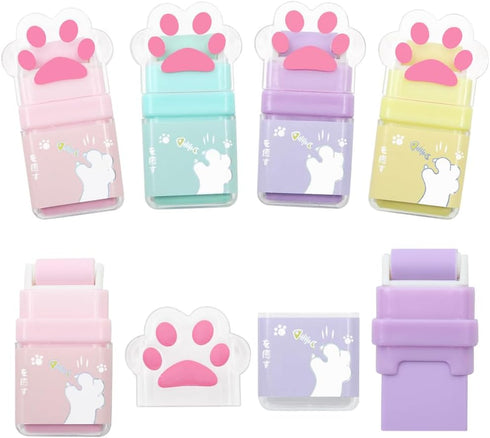 4Pcs Cat Paw Roller Erasers, Erasers for Kids, Colorful Eraser with Roller, Cute Cat Rubber, Kids Eraser with Shaving Roller Case for School Offic...