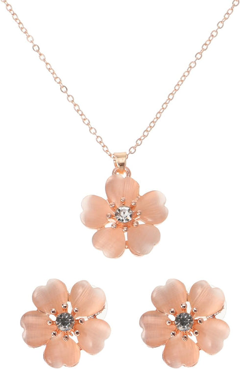 Holibanna Rhinestone Cherry Blossom Branch Pendant Necklace Earrings Stud Set Wedding Jewelry for Women Girls...