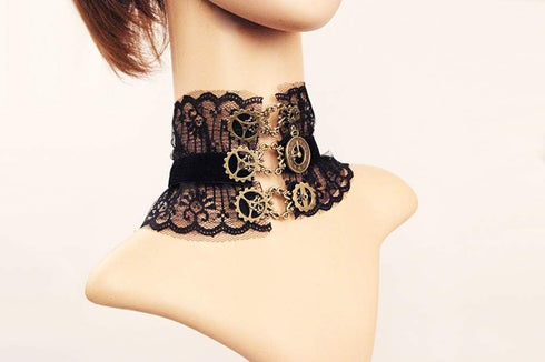 Choker Lace Necklace Punk Party Gothic Vintage Handmade Lolita Retro Gear Flower Bride Choker for Women – Black Y390...