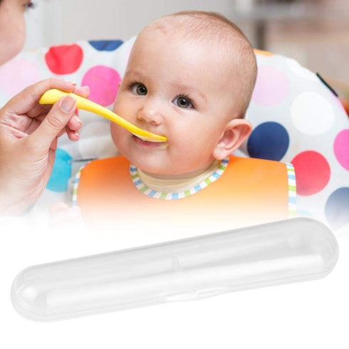 Food Grade Single Storage Box, Baby Silicone Spoon Transparent Children Stainless Cutlery Set Spoon Portable Travel Tableware Case...
