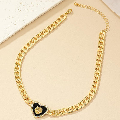 Heart Necklaces for Women Silver Heart Choker Gold Heart Necklace Cuban Link Chain Gold Chunky Necklace CZ Heart Pendant Punk Statement Necklace F...