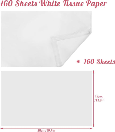160 Sheets White Tissue Paper 14 X 20 Inches Tissue Paper Bulk for Packaging Gift Bags Wedding Birthday Art Crafts...