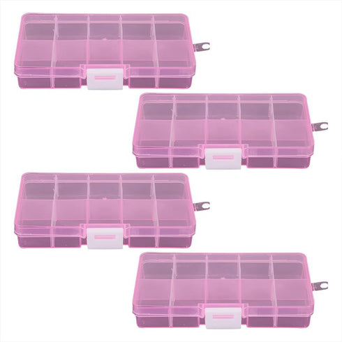 4 Pcs 10 Grids Removable Plastic Jewelry Boxes Clear Bead Storage Boxes Small Item Organizer Boxes Adjustable Divider Boxes Containers for Craft W...